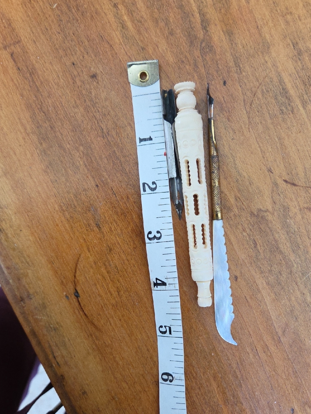 Vintage Mother Of Pearl 14K Gold Plated Dip Pen/Letter Opener & Carved Bone Case - Picture 8 of 8
